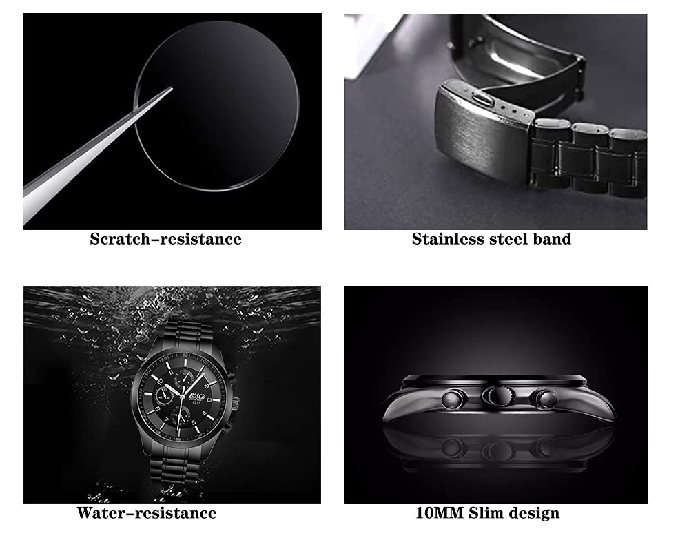 40mm Analog Watch with Auto Date & Day Display, Stainless Steel, 30M Waterproof H831598