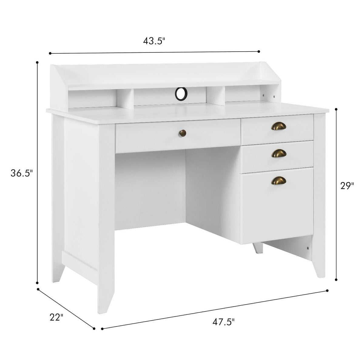 White Computer Desk with Drawers and Hutch B18459
