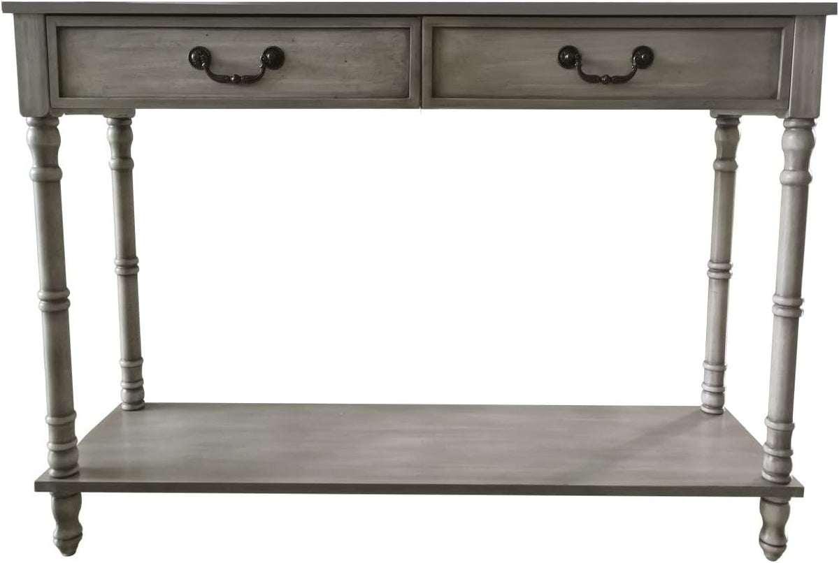 Washed Oak Wood Console Table with 2 Drawers K481
