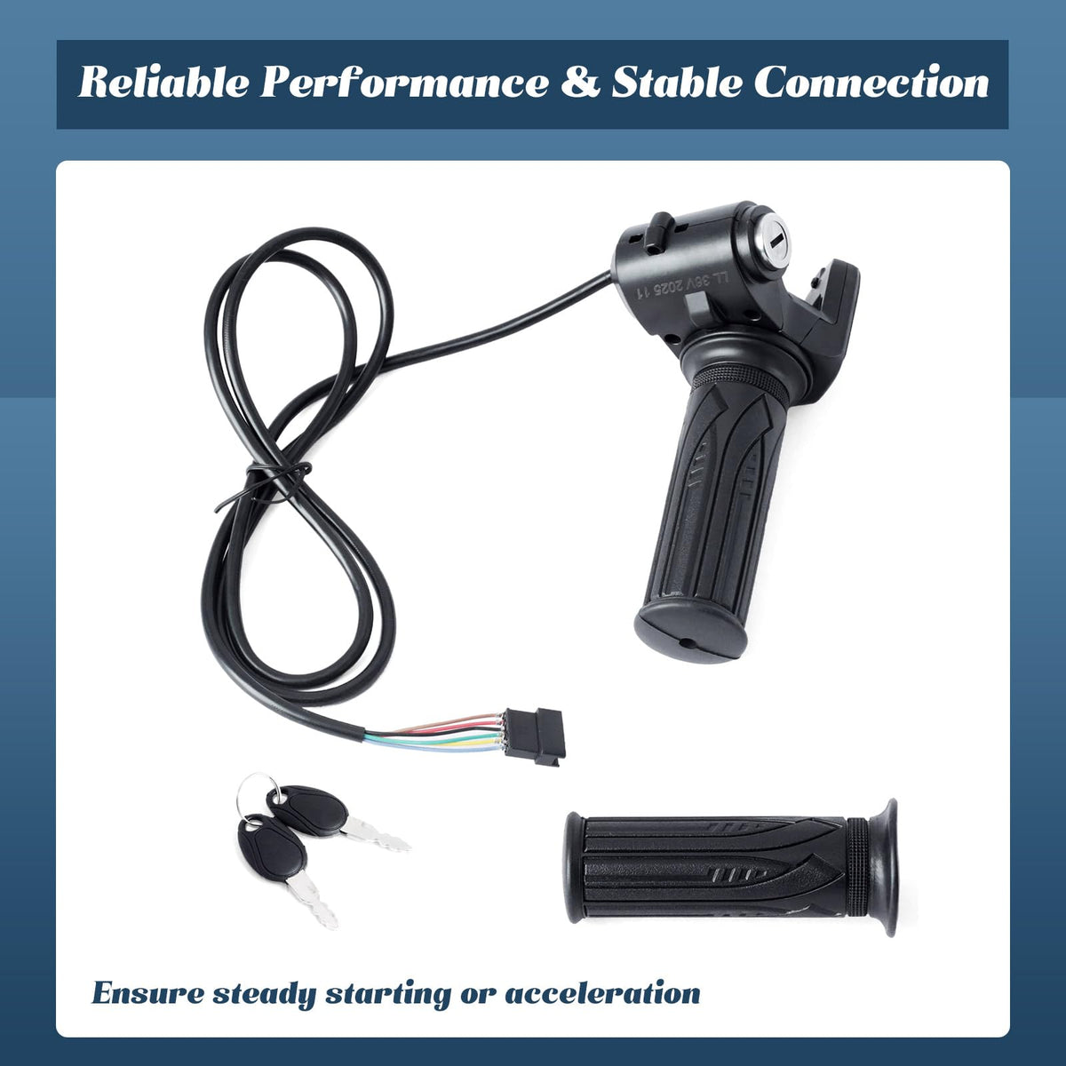36V E-Scooter Throttle Replacement with Display Light Switch Lock 2 Keys Twist Accelerator Handle Grip 6-Pin V904163