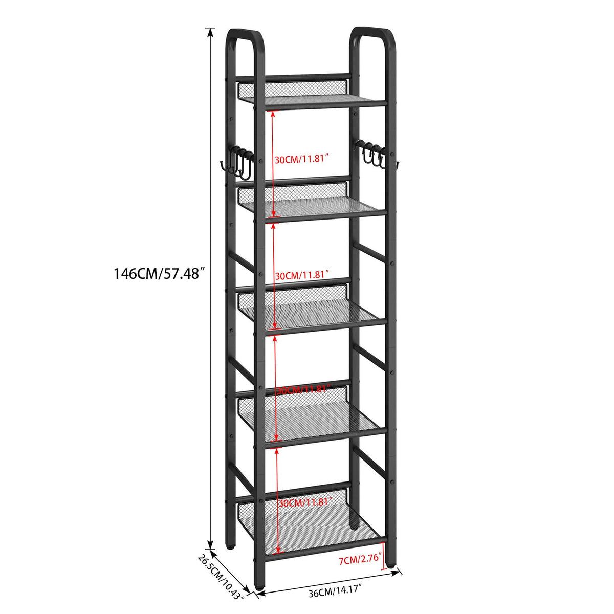 5 Tier Black Metal Bookshelf O89646