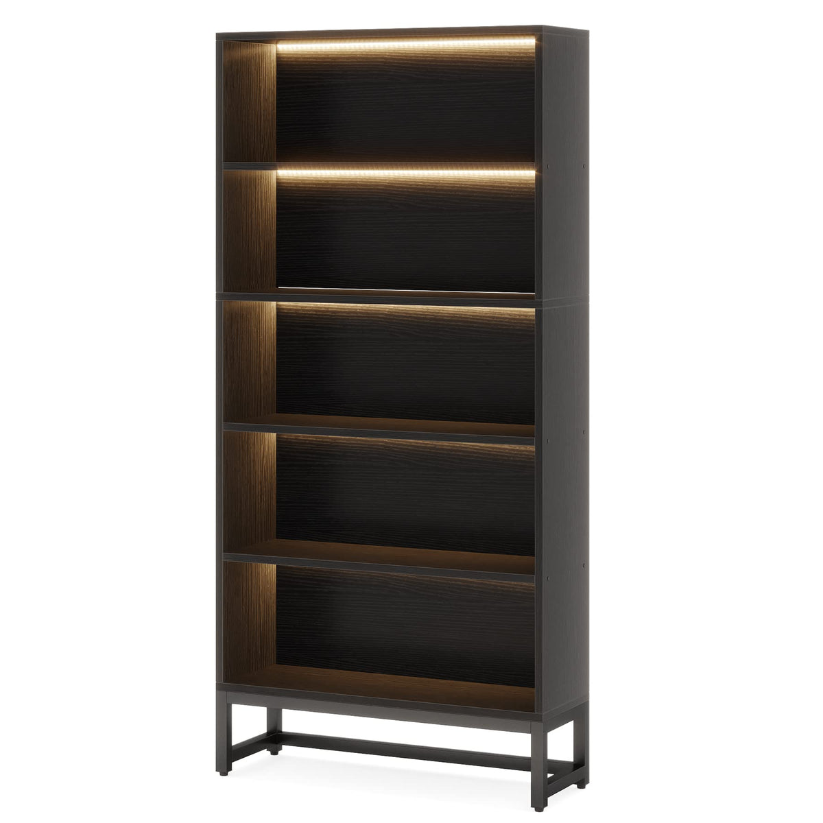 Black 70.8” 5-Tier Bookcase with LED Lights J632