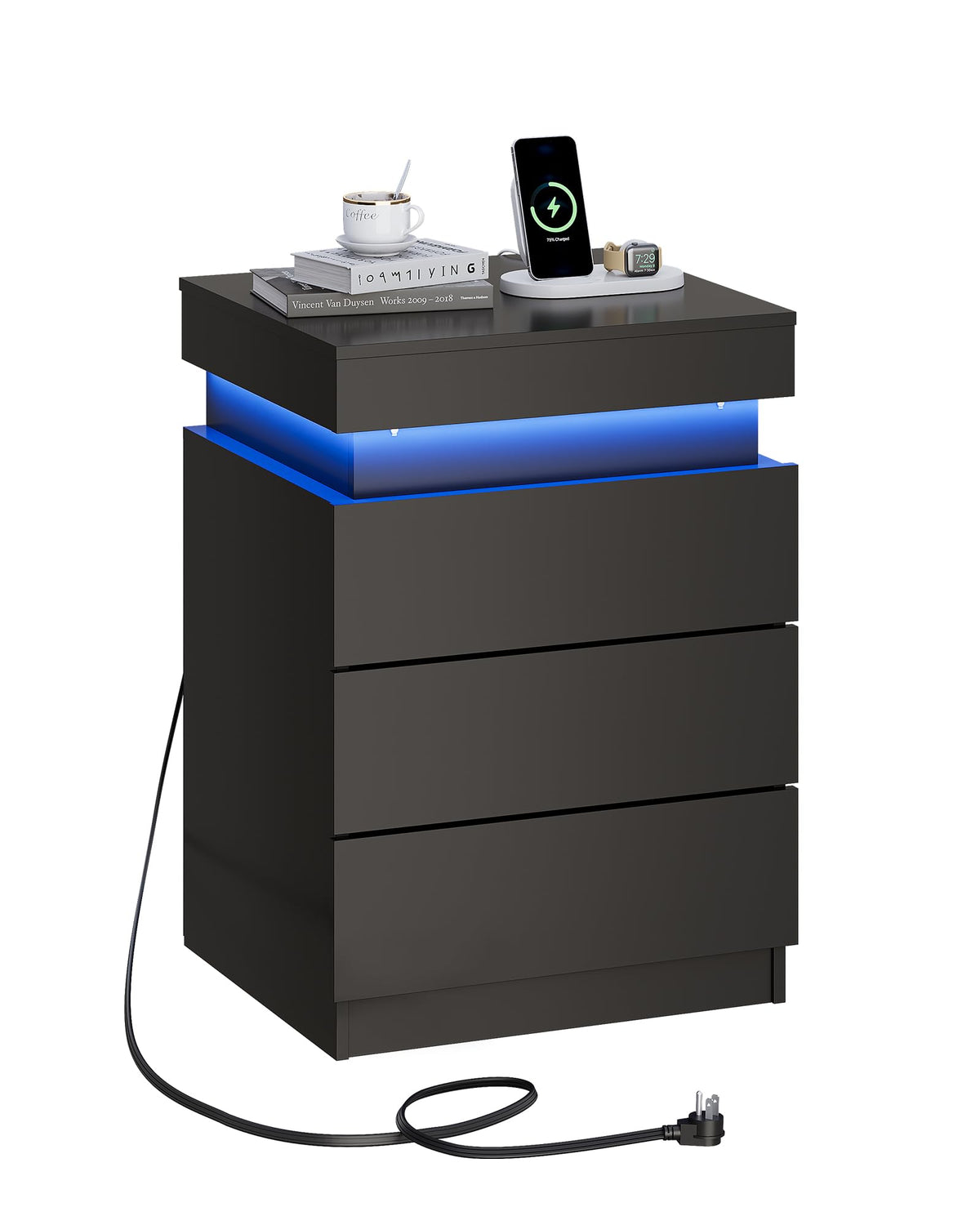 Black Nightstand with Charging Station J706