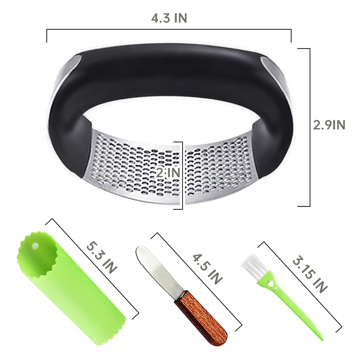 Stainless Steel Garlic Press Rocker with Silicone Peeler N39434