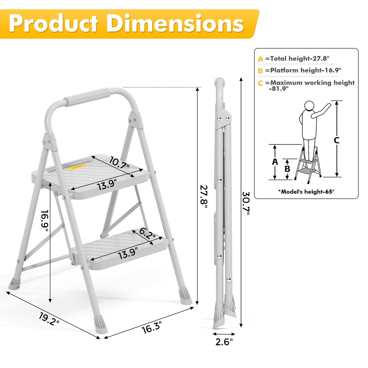 2 Step Folding Steel Ladder with Handrails S2664