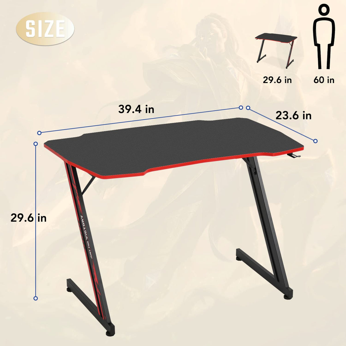 39" Red Z-Shaped Gaming Table G47746