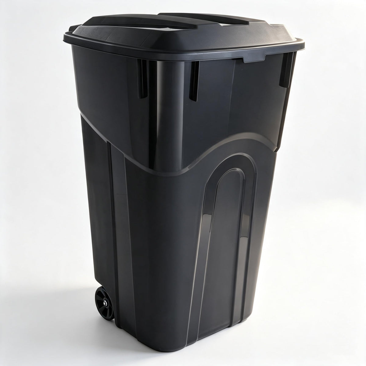 32 Gallon Black Plastic Wheeled Trash Can with Lid C623847