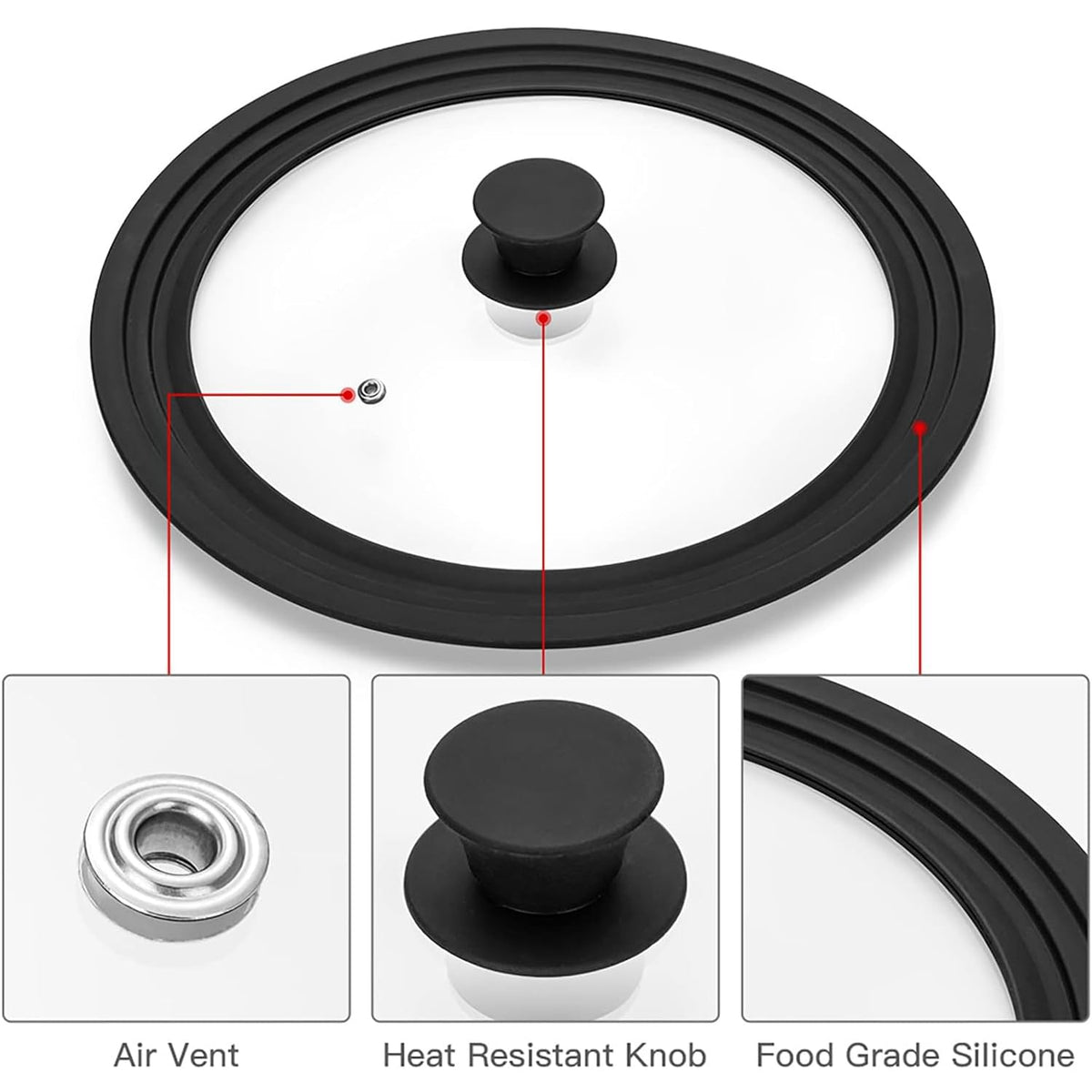 Silicone Glass Pan Lid for 10, 11, 12 Inch Pots & Skillets T821701