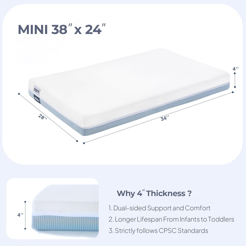 2-Sided Mini Crib Mattress 38"x24"x4" M487