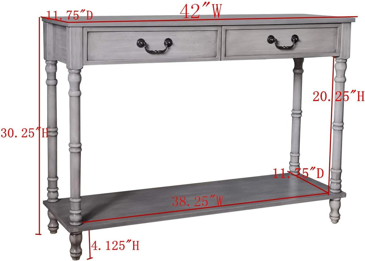 Washed Oak Wood Console Table with 2 Drawers K481