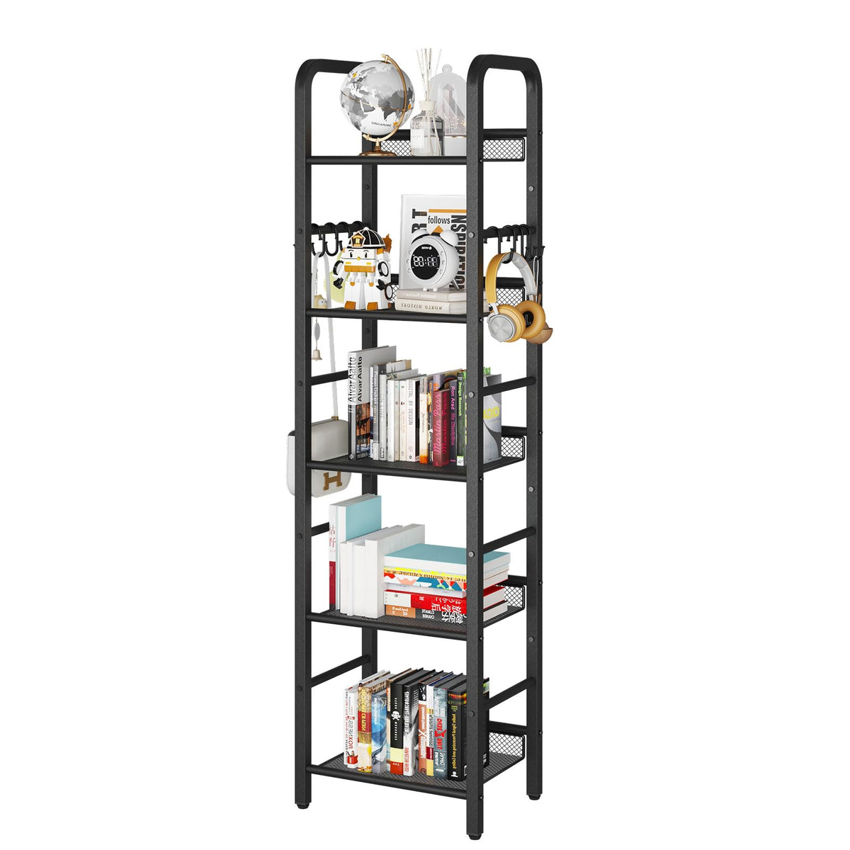 5 Tier Black Metal Bookshelf O89646