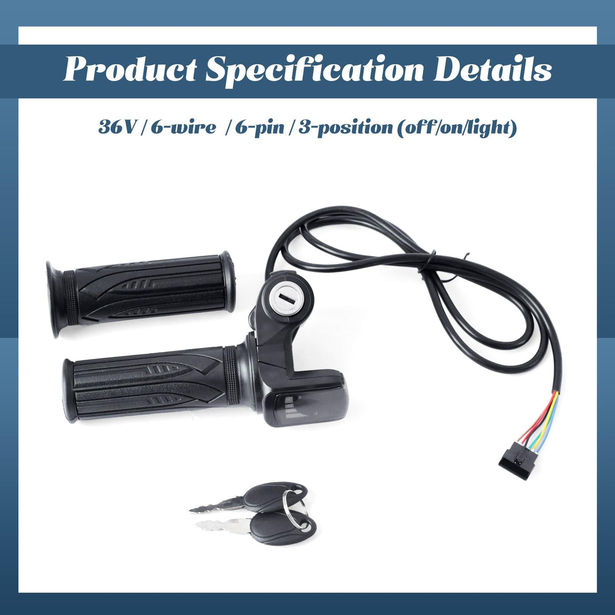36V E-Scooter Throttle Replacement with Display Light Switch Lock 2 Keys Twist Accelerator Handle Grip 6-Pin V904163