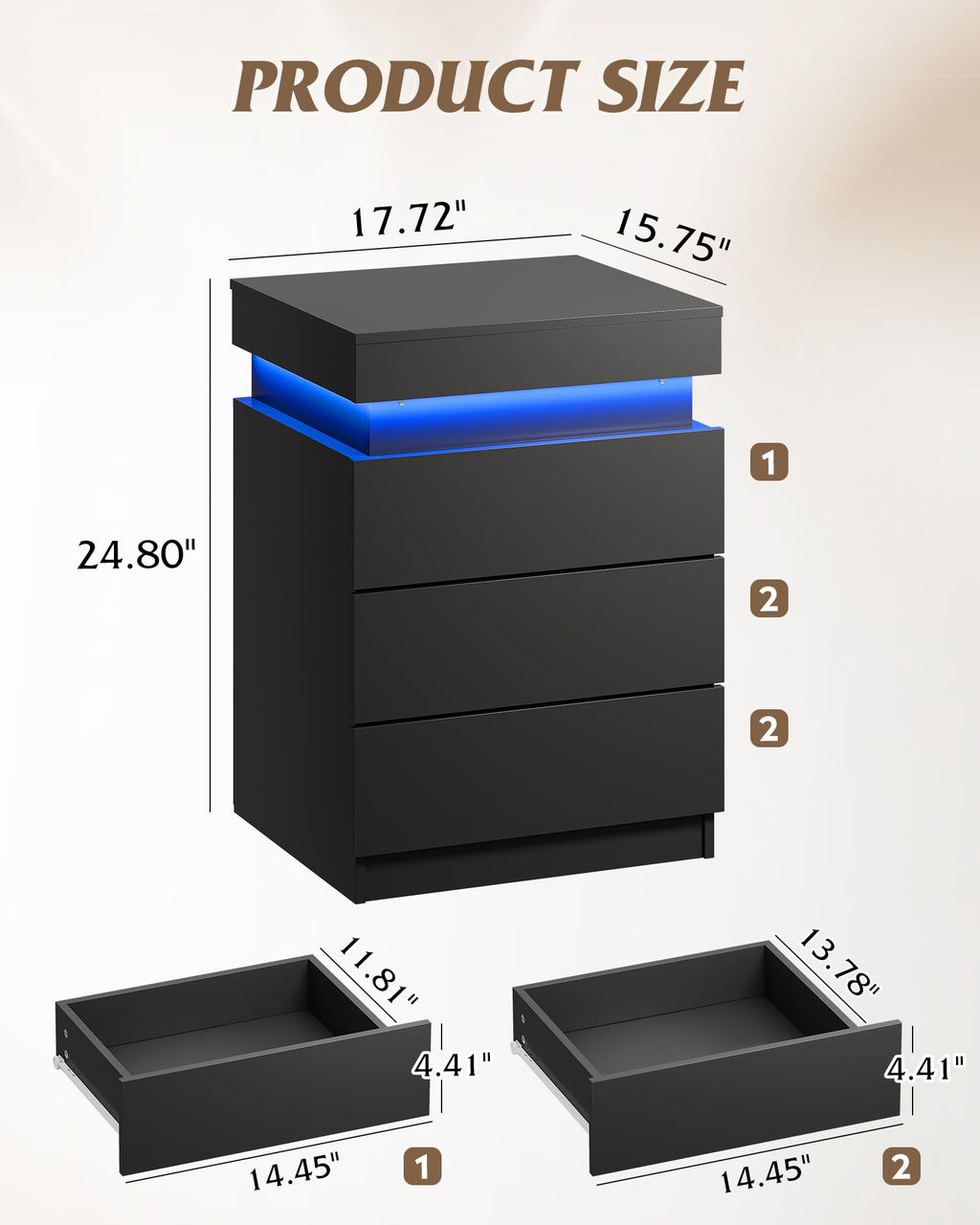 Black Nightstand with Charging Station J706