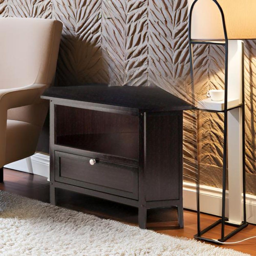 Espresso Corner TV Stand for TVs Up to 27 Inches Wood B58739