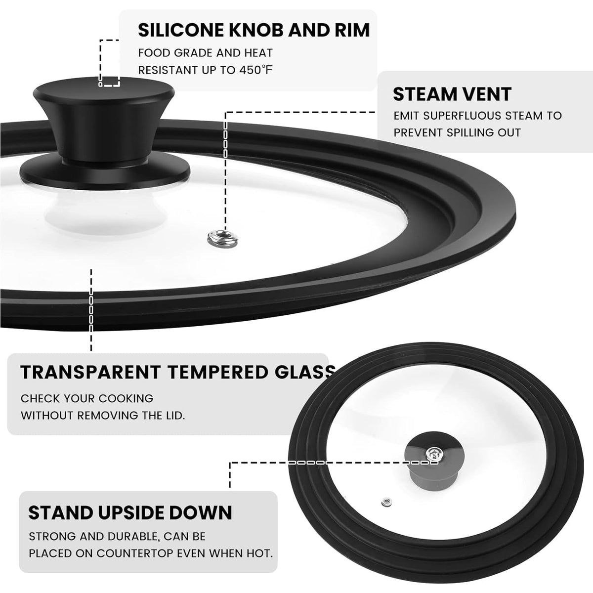 Silicone Glass Pan Lid for 10, 11, 12 Inch Pots & Skillets T821701