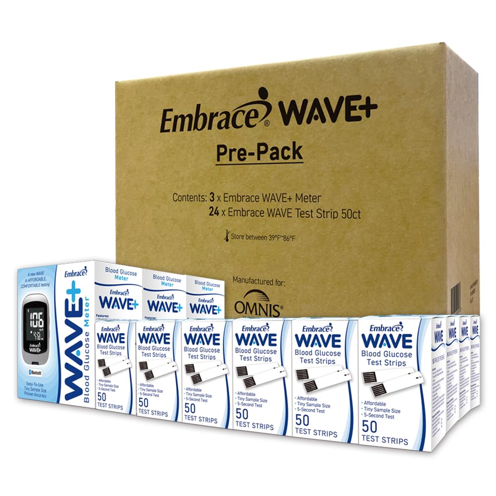 Bluetooth Diabetes Testing Prepack with 3 Meters and 24 Boxes of 50ct Blood Test Strips U454463