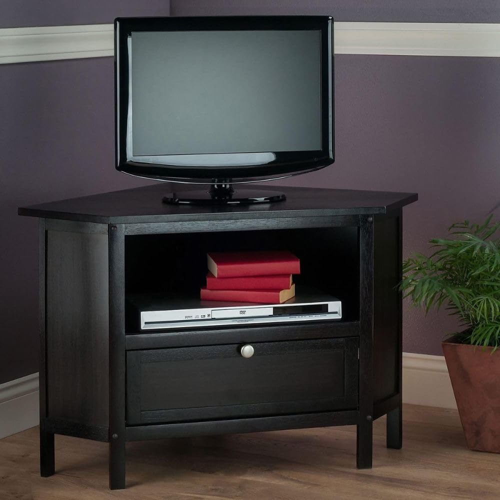 Espresso Corner TV Stand for TVs Up to 27 Inches Wood B58739