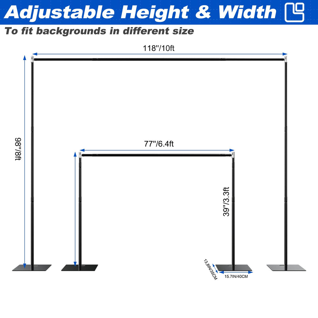 8ftx10ft Adjustable Heavy Duty Black Pipe and Drape Backdrop Stand W9404