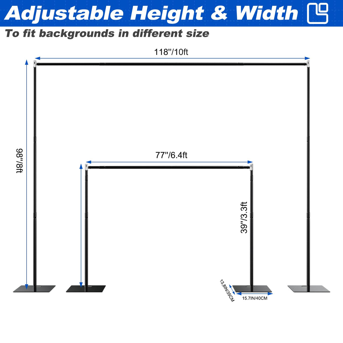 8ftx10ft Adjustable Heavy Duty Black Pipe and Drape Backdrop Stand W9404