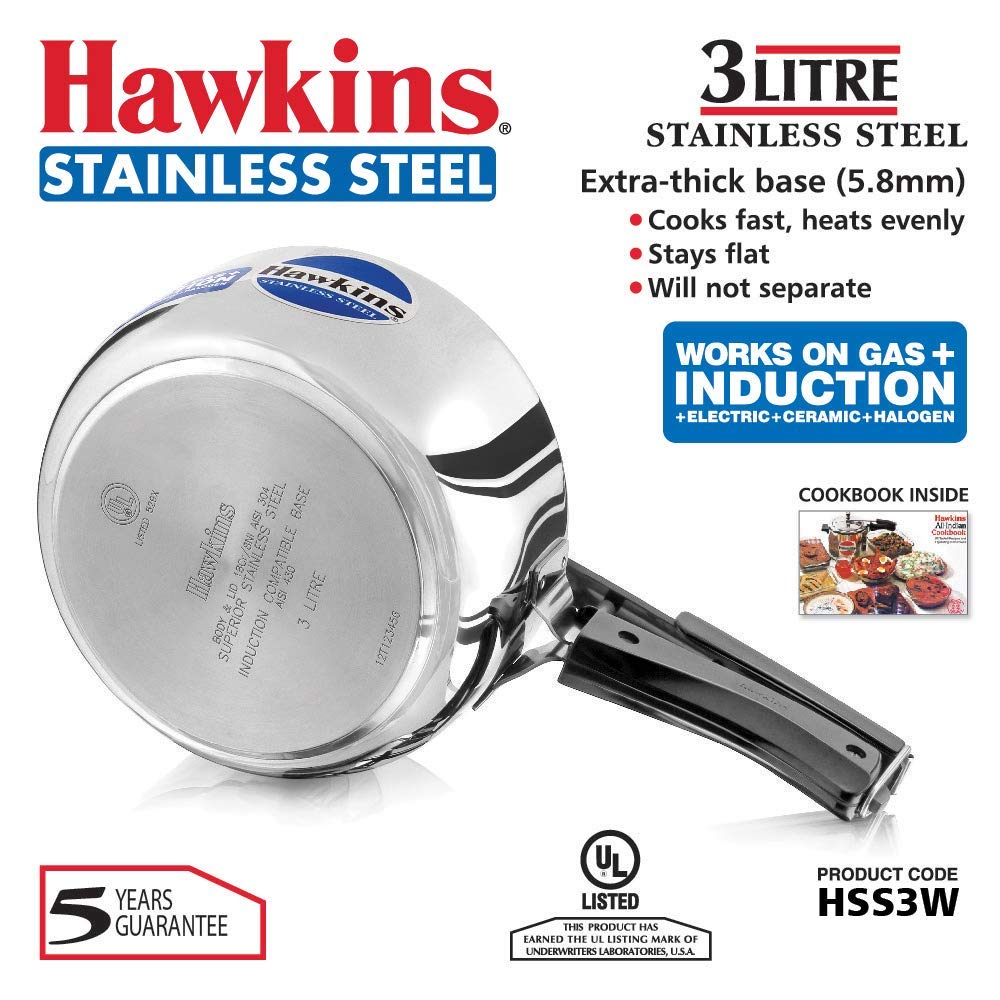 Stainless Steel Induction Compatible Pressure Cooker, 3 Litre Y45238