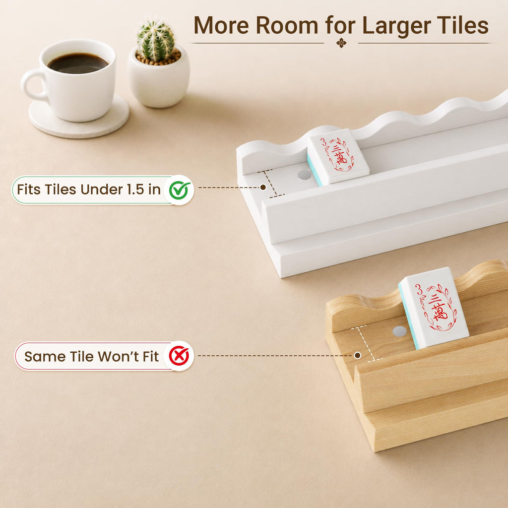 White Scalloped Wooden Mahjong Racks with Pushers Set of 4 N46160