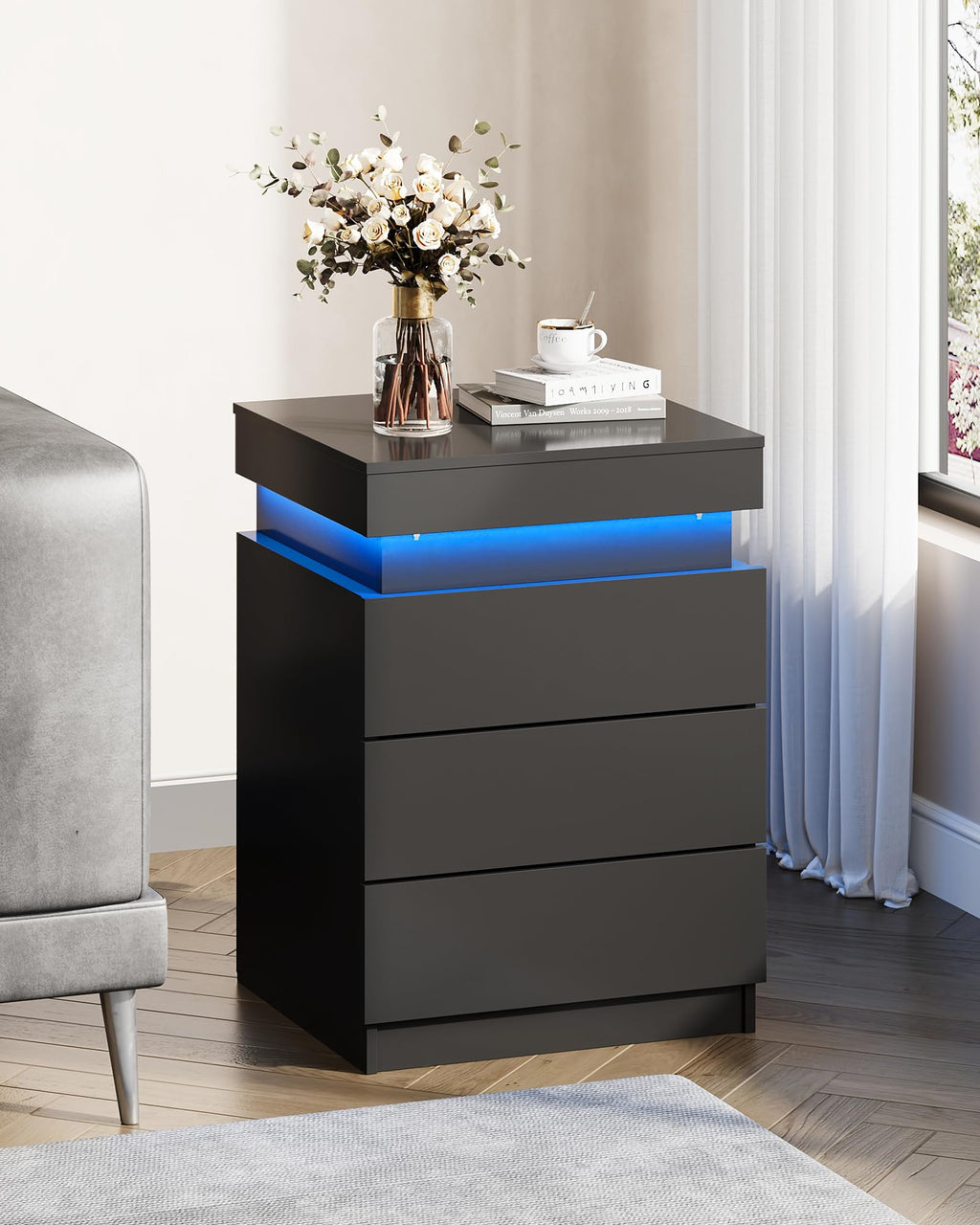 Black Nightstand with Charging Station J706