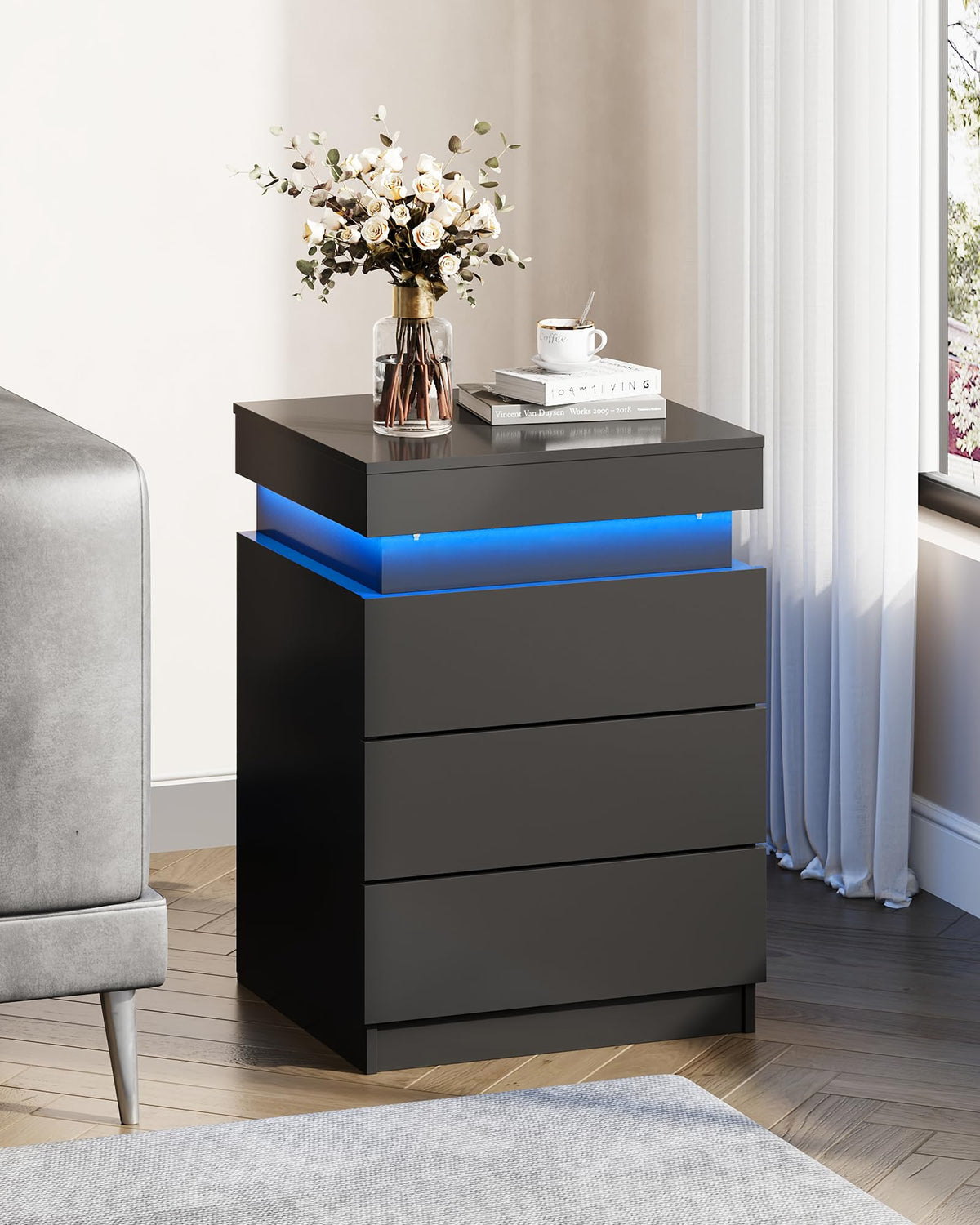 Black Nightstand with Charging Station J706