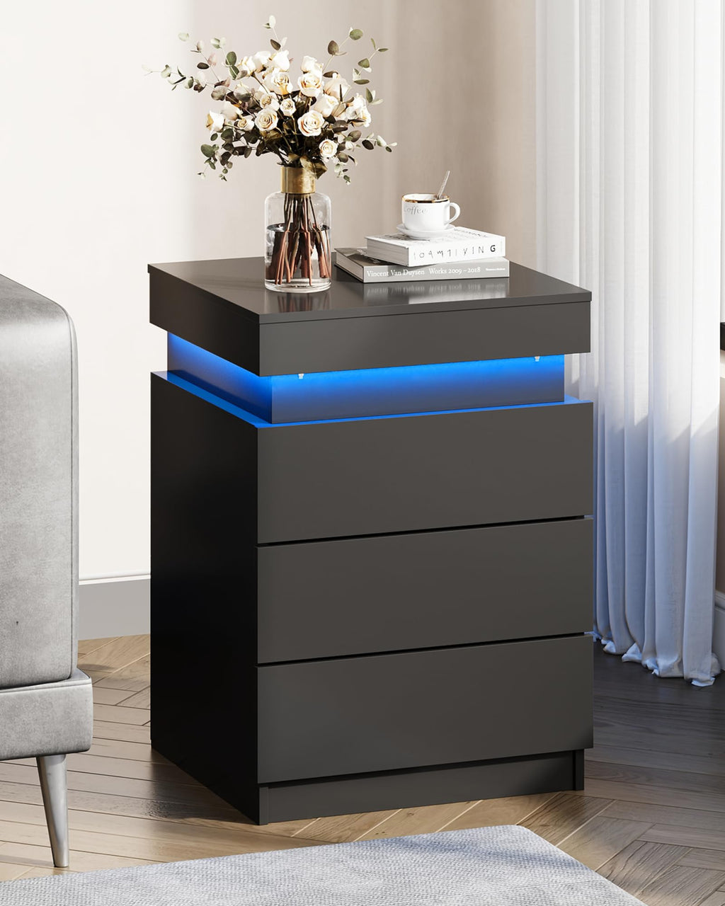 Black Nightstand with Charging Station J706