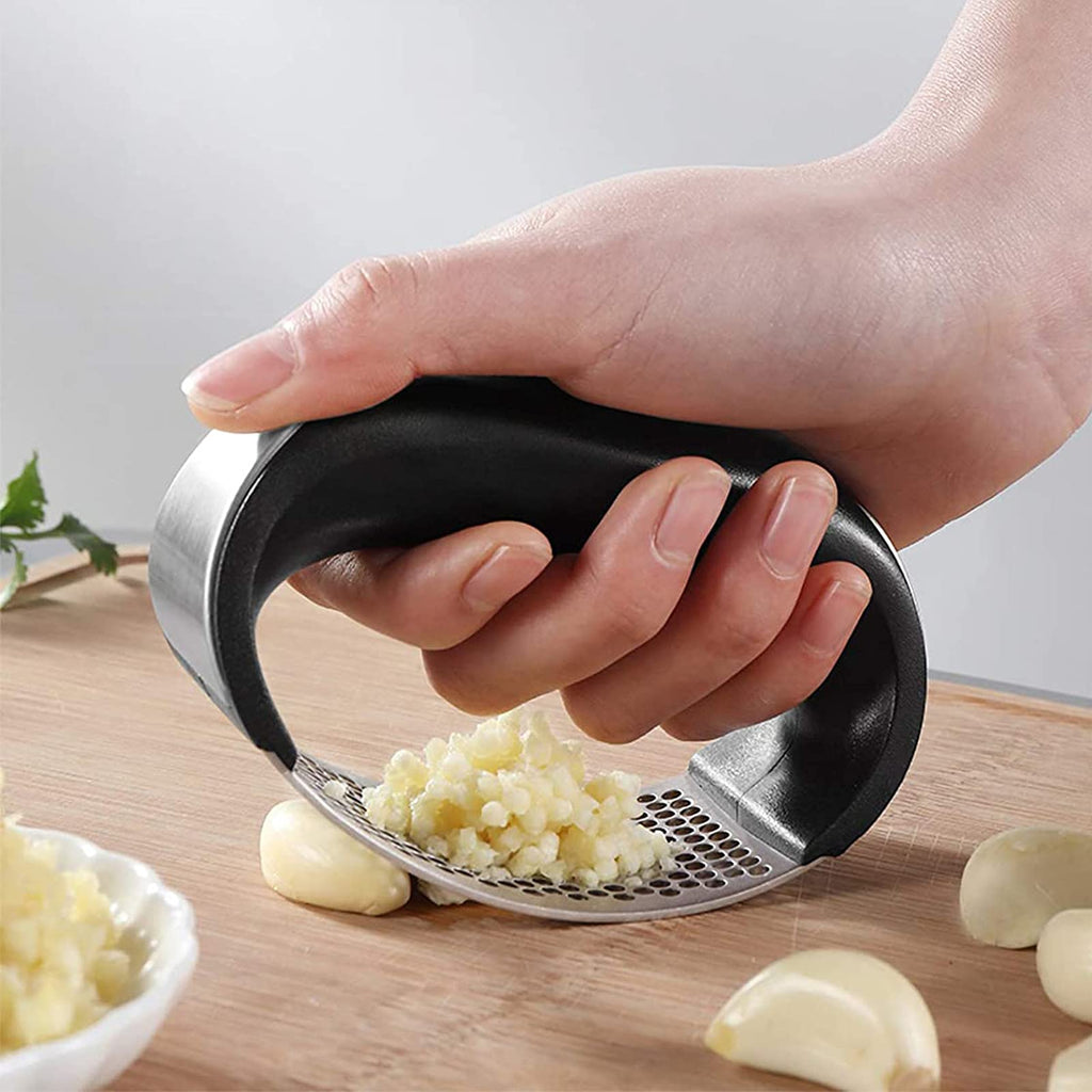 Stainless Steel Garlic Press Rocker with Silicone Peeler N39434