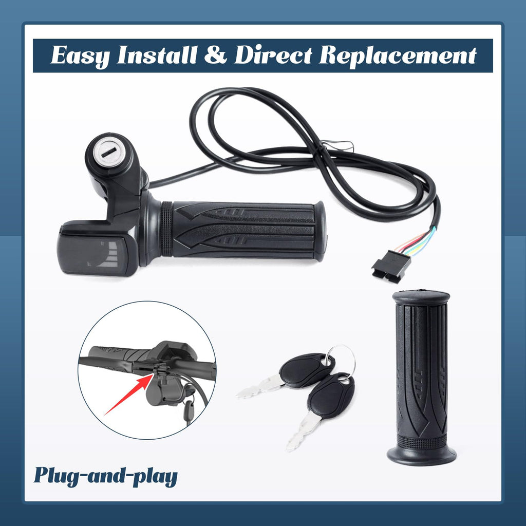 36V E-Scooter Throttle Replacement with Display Light Switch Lock 2 Keys Twist Accelerator Handle Grip 6-Pin V904163