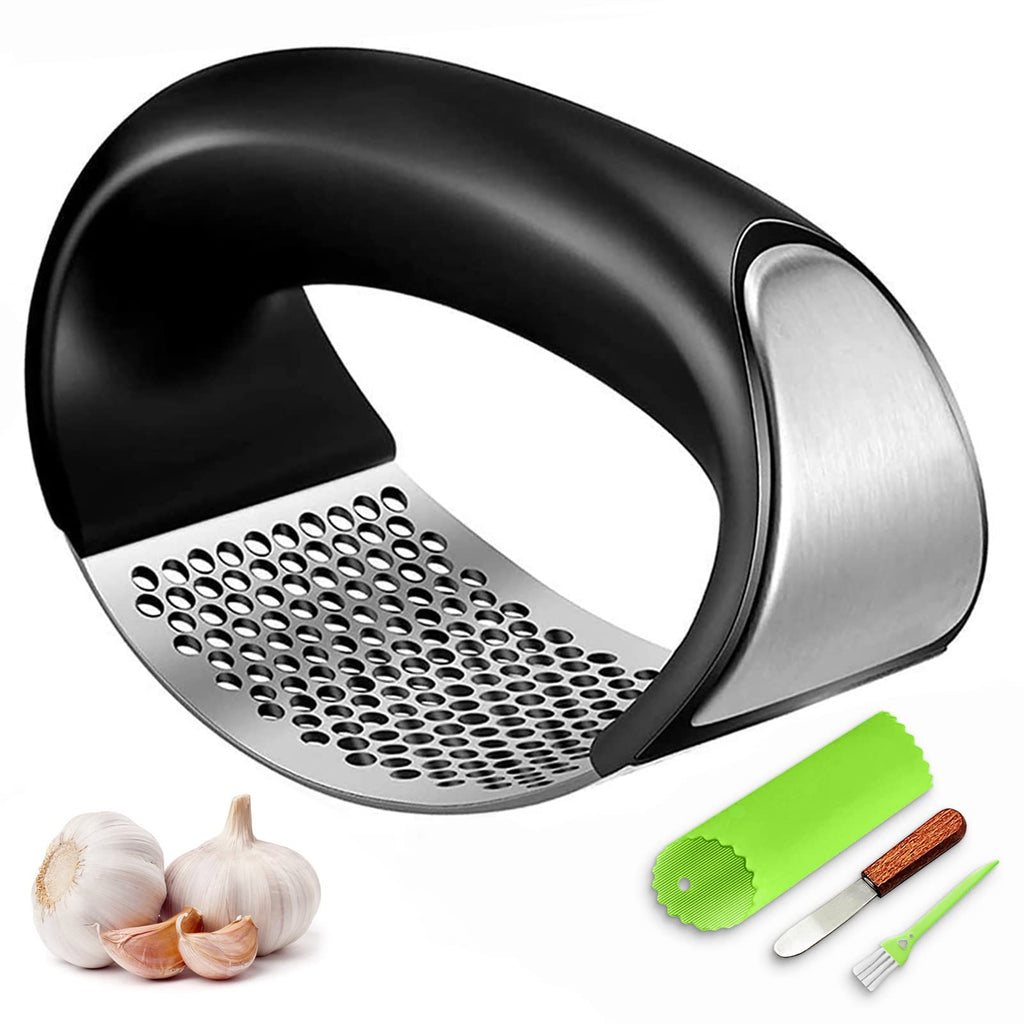 Stainless Steel Garlic Press Rocker with Silicone Peeler N39434