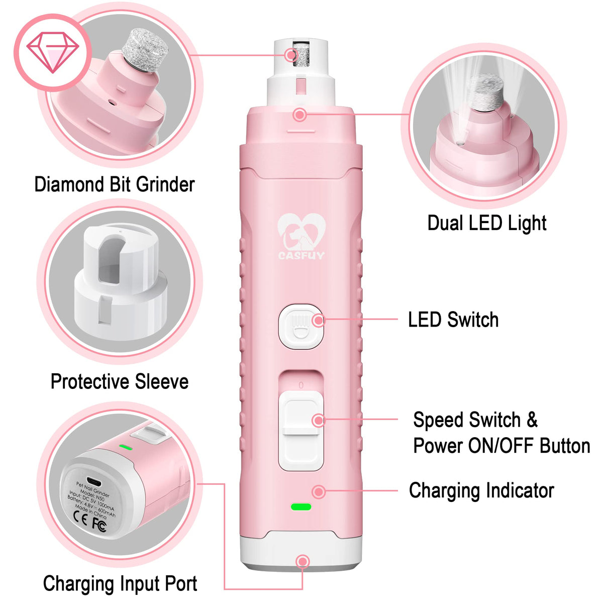 Dog Nail Grinder with 2 LED Light J26182
