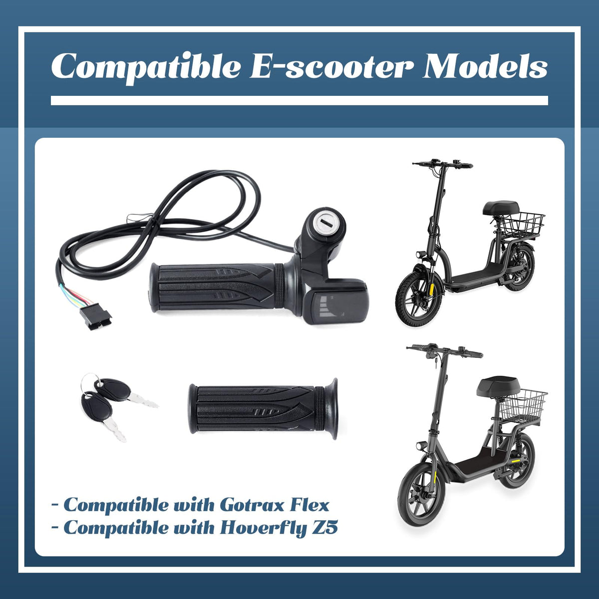 36V E-Scooter Throttle Replacement with Display Light Switch Lock 2 Keys Twist Accelerator Handle Grip 6-Pin V904163
