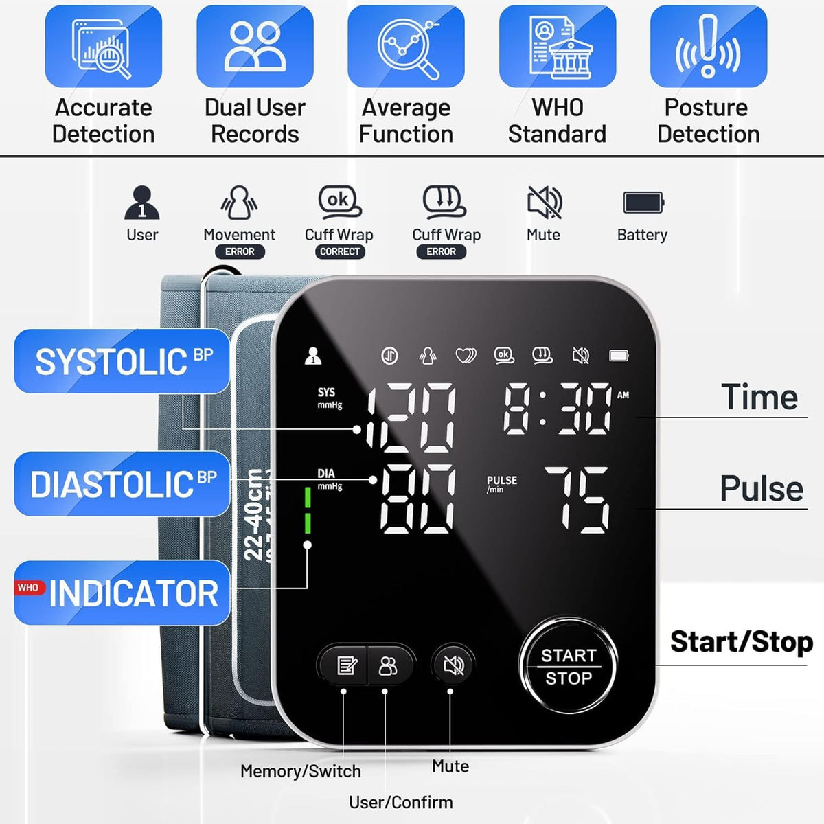 Blood Pressure Monitor Upper Arm BP Cuff with Storage Bag X86662