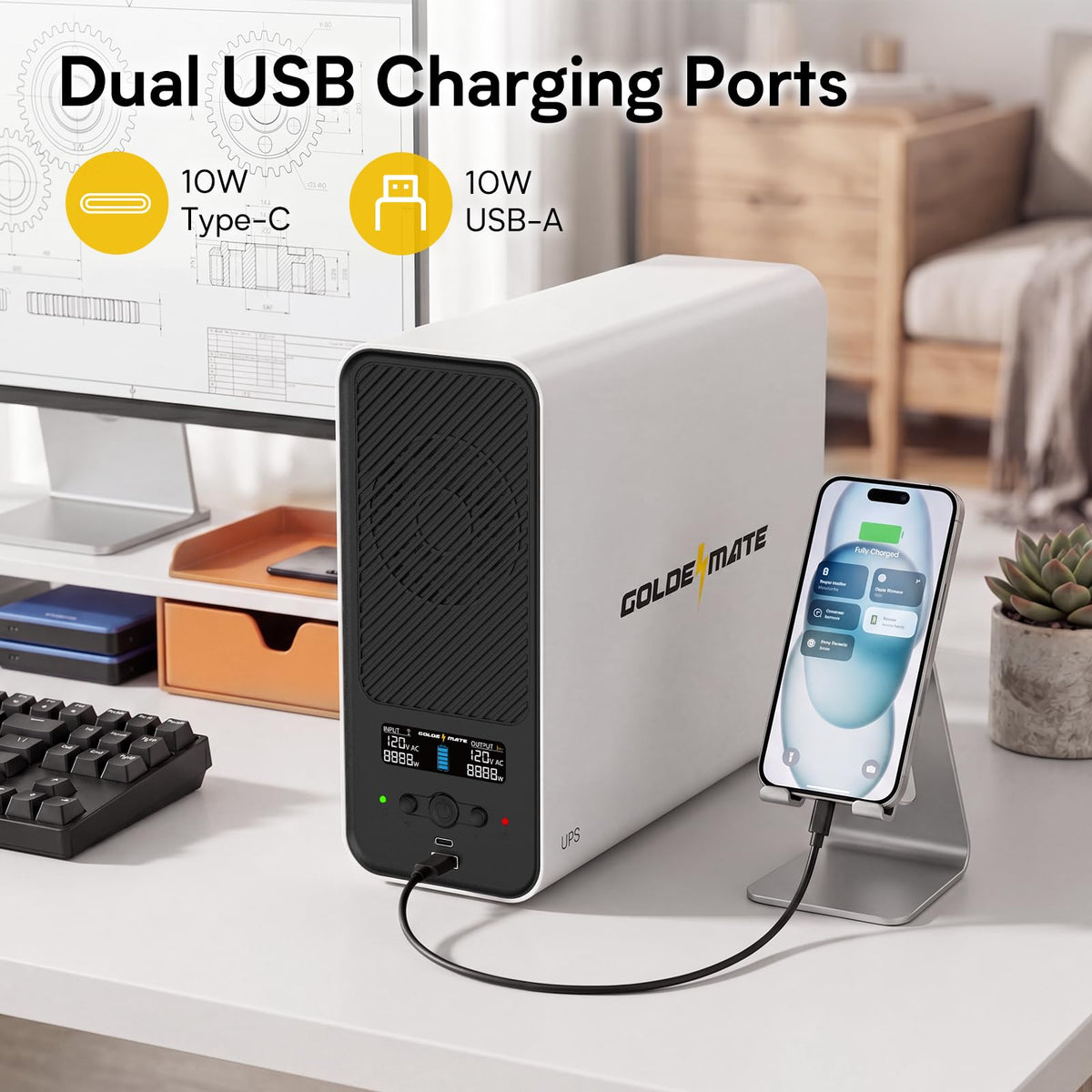 White 1500VA/1000W Lithium UPS Battery Backup & Surge Protector C335388
