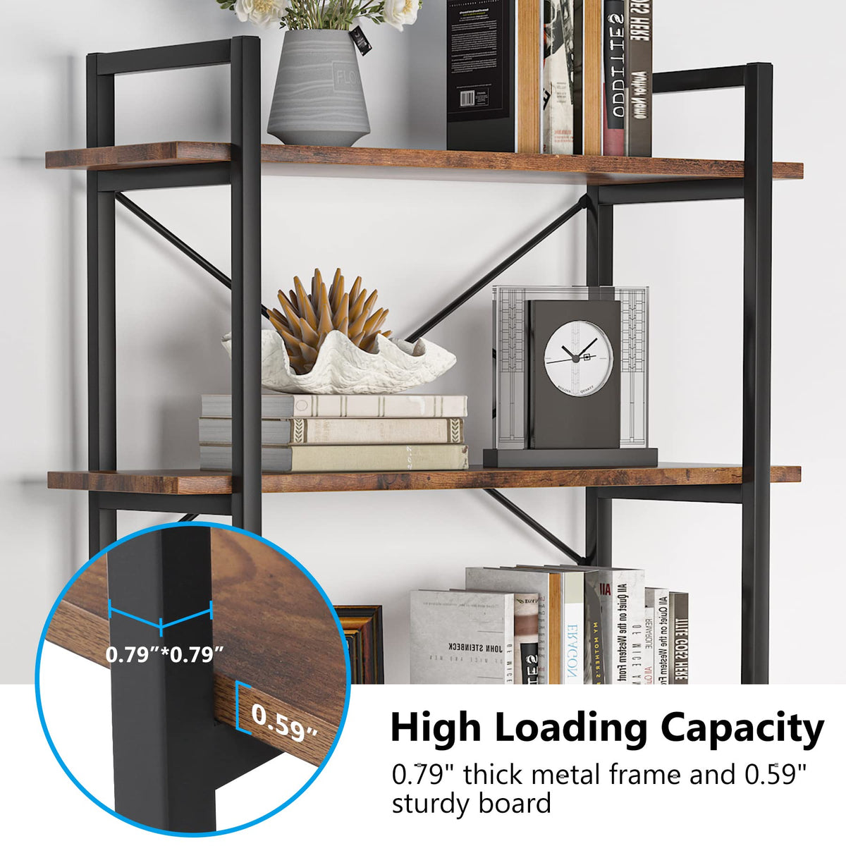 5 Tier Industrial Bookshelf with Metal Frame G8172