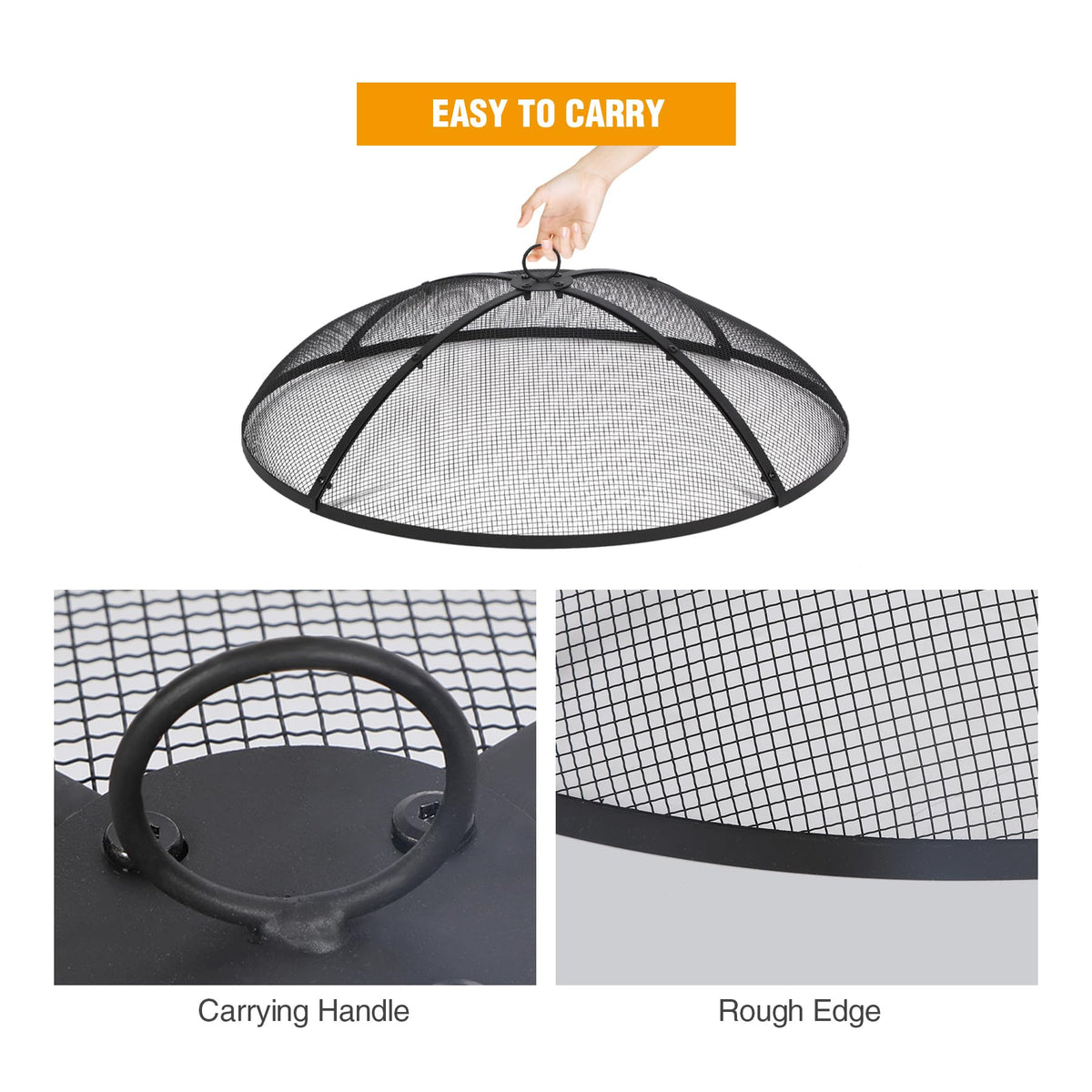 30 Inch Round Metal Fire Pit Spark Screen with Handle & Poker J291