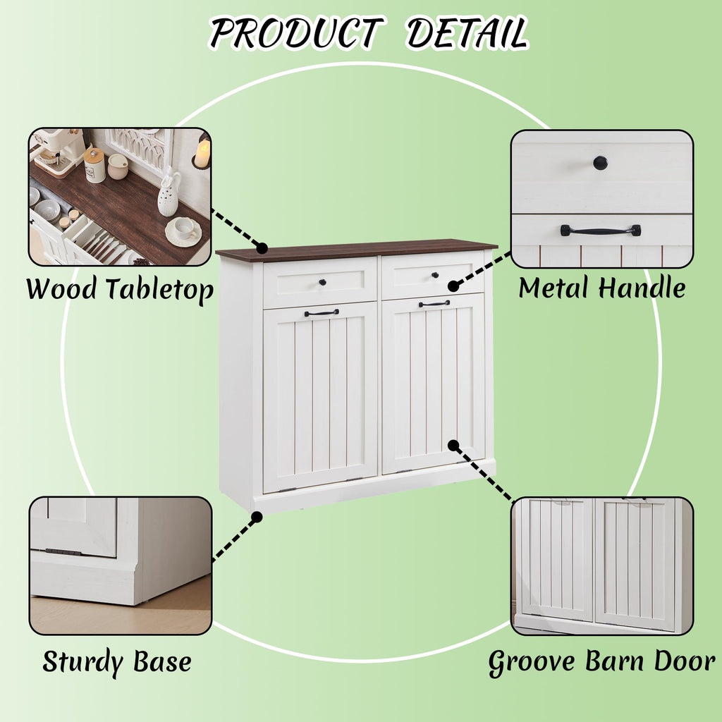 Double Tilt Out Laundry Hamper Cabinet Antique White M4108