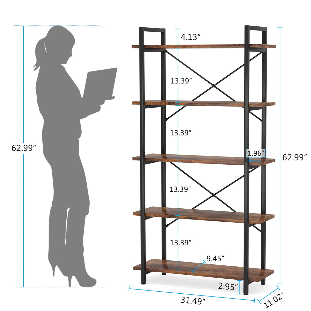 5 Tier Industrial Bookshelf with Metal Frame G8172