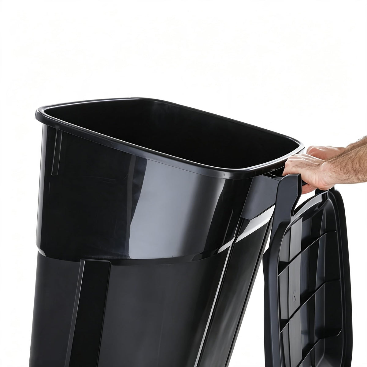 32 Gallon Black Plastic Wheeled Trash Can with Lid C623847
