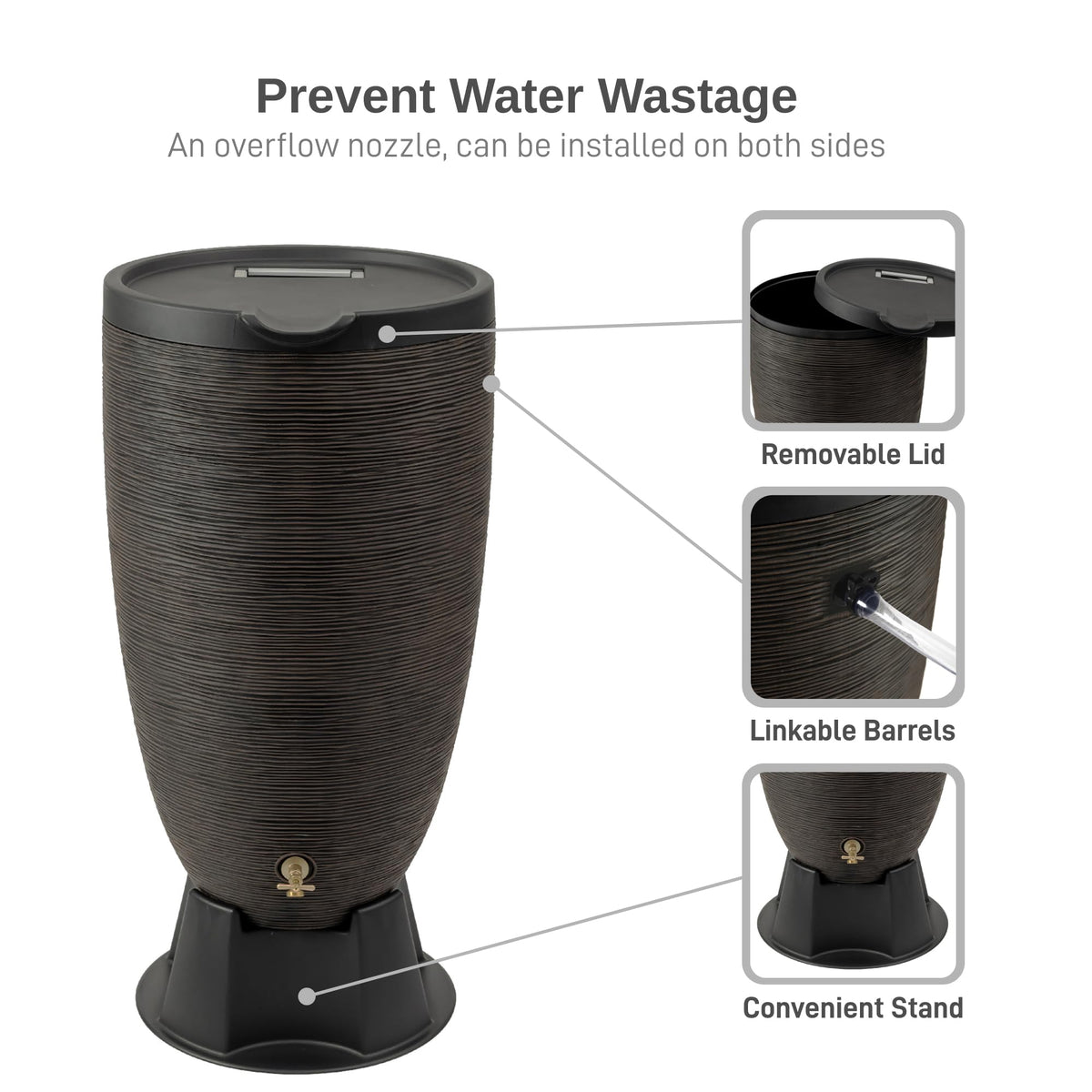50-Gallon Rain Barrel with Stand and Removable Lid V856