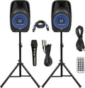 10" Powered 1000W DJ Speakers with Bluetooth USB SD Card AUX MP3 FM Radio PA System LED Lights Karaoke Mic O46340