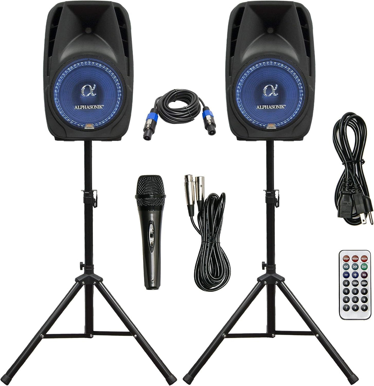 10" Powered 1000W DJ Speakers with Bluetooth USB SD Card AUX MP3 FM Radio PA System LED Lights Karaoke Mic O46340