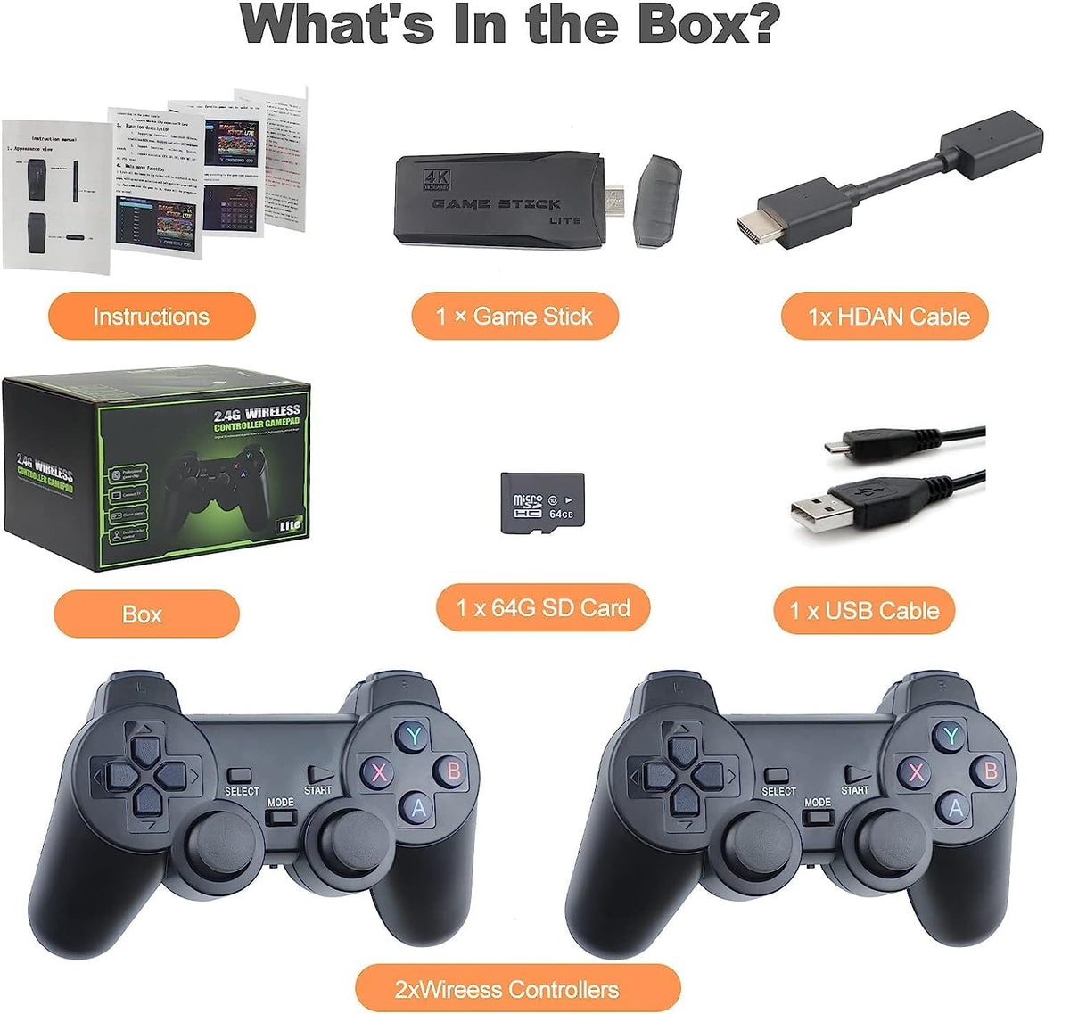 Retro Game Console Plug and Play 4K HDMI 15 Classic Emulators Dual 2.4G Wireless Controllers O659117