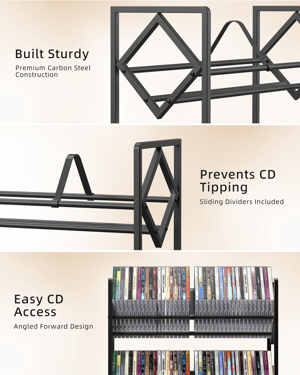 2-Tier Metal CD Storage Shelf with Adjustable Divider G3582