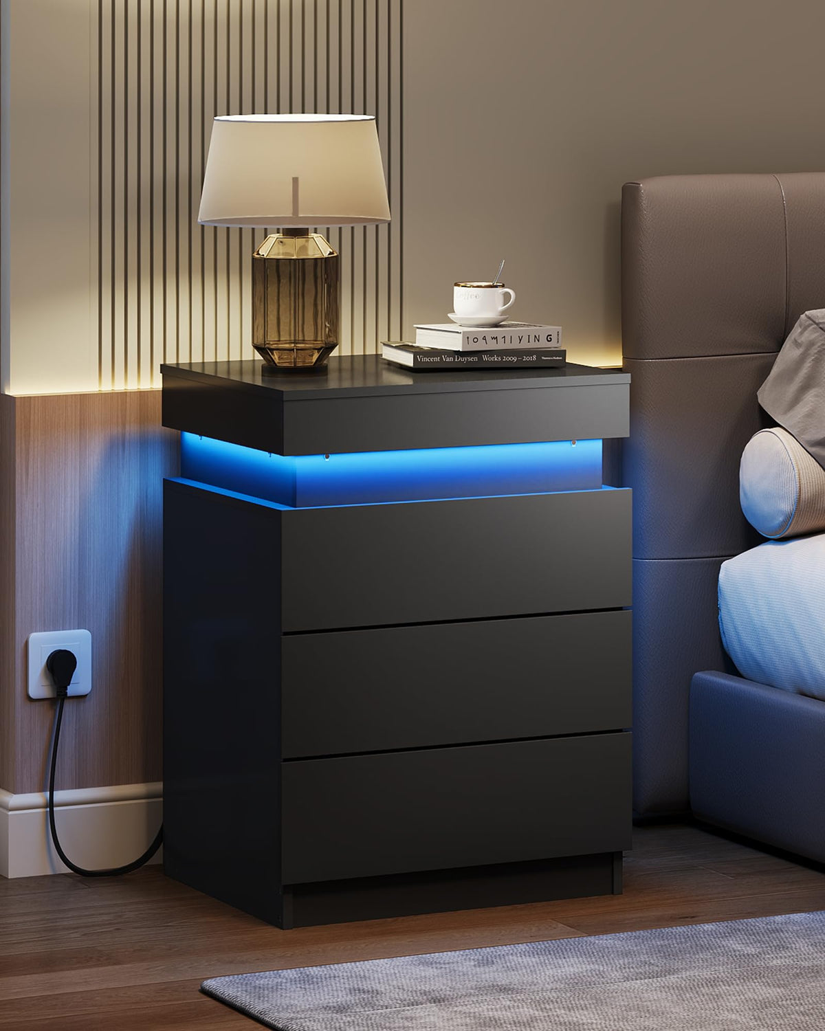 Black Nightstand with Charging Station J706