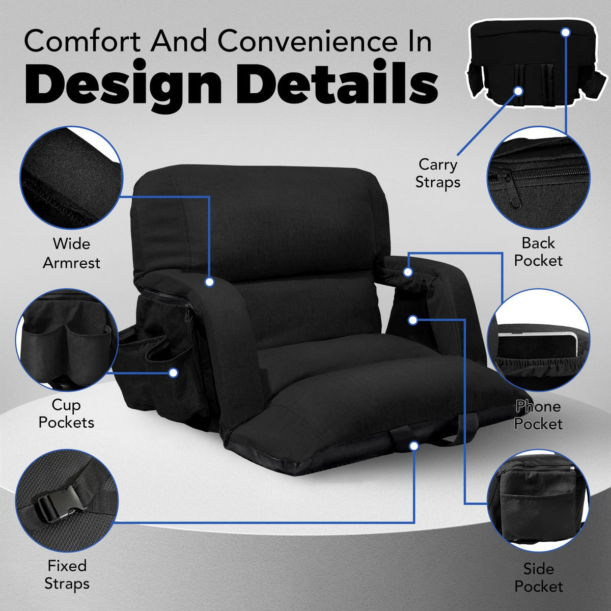 Black Wide Stadium Seats with Back Support O900