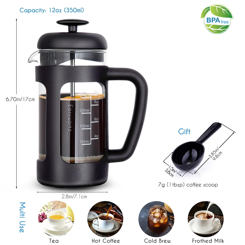12 oz French Press Coffee Tea Maker with Measuring Coffee Spoon H628381