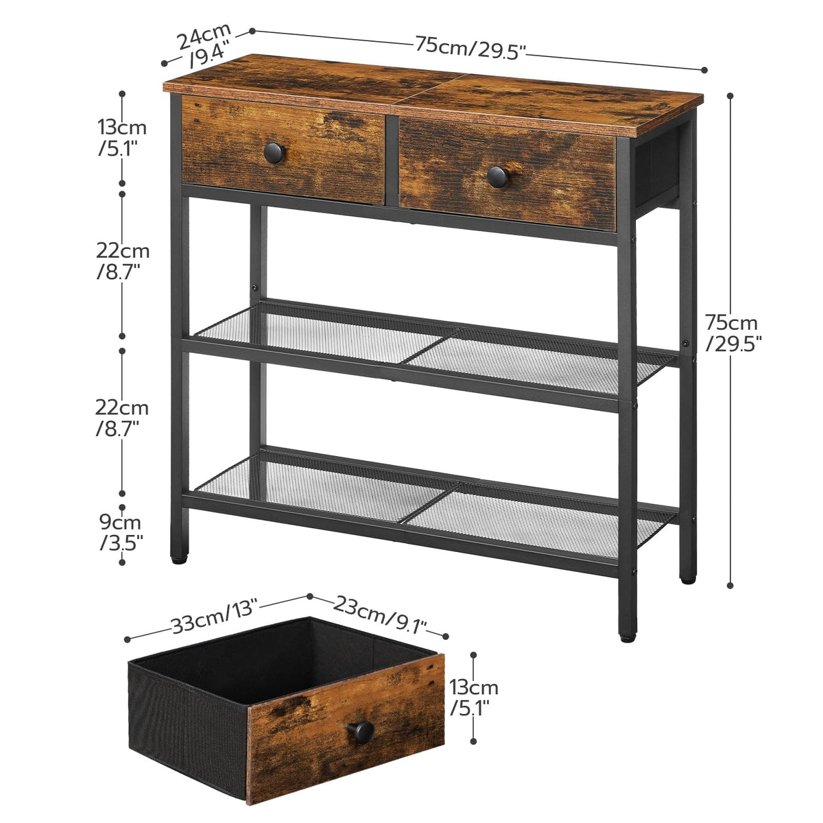 29.5" Narrow Console Table with 2 Fabric Drawers L959881