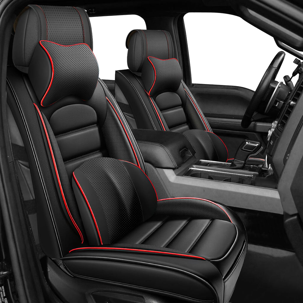 Waterproof Nappa Leather Car Seat Covers 5 Seats Black Red Y532